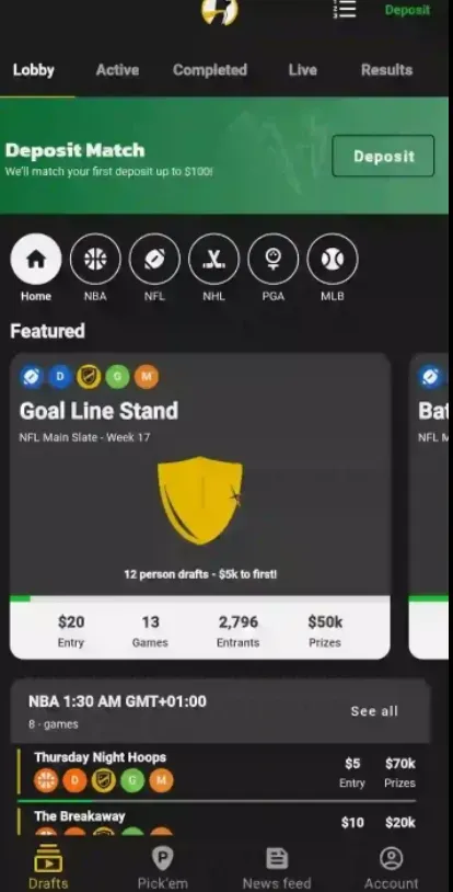 Underdog - App screenshot with sports betting features.