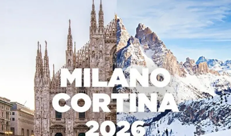 Milano Cortina 2026 - Banner with city and mountains.