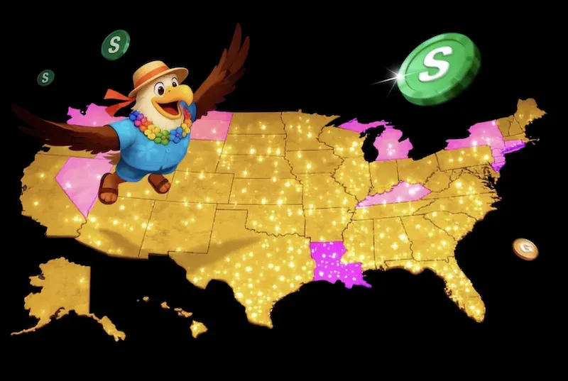 Cider Casino - Banner with animated eagle and map.