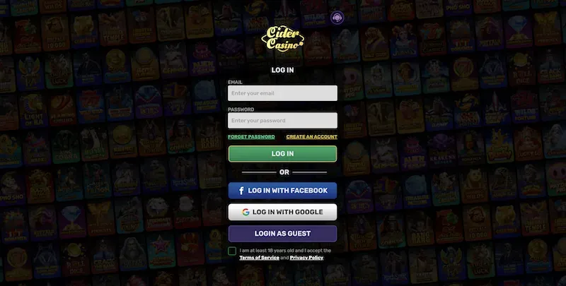 Cider Casino sign-up