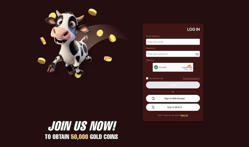 Moozi - Banner with cow and gold coins.