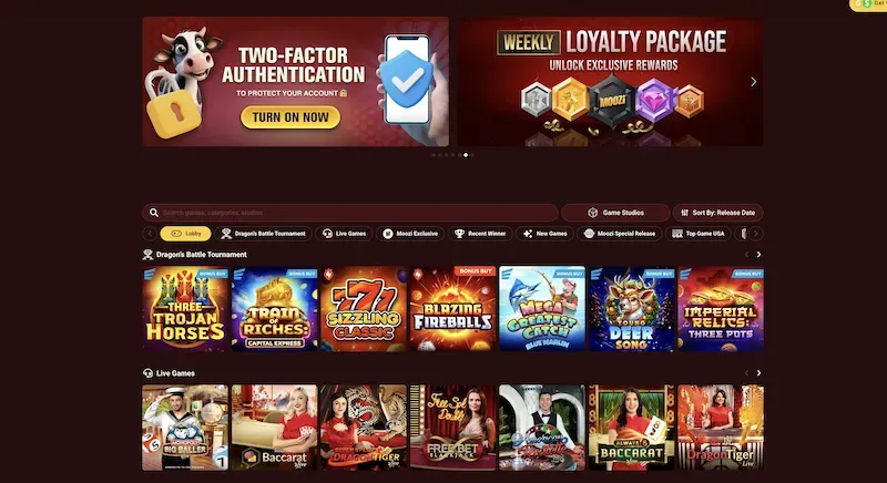 Mozi - Website banner with loyalty package offer.