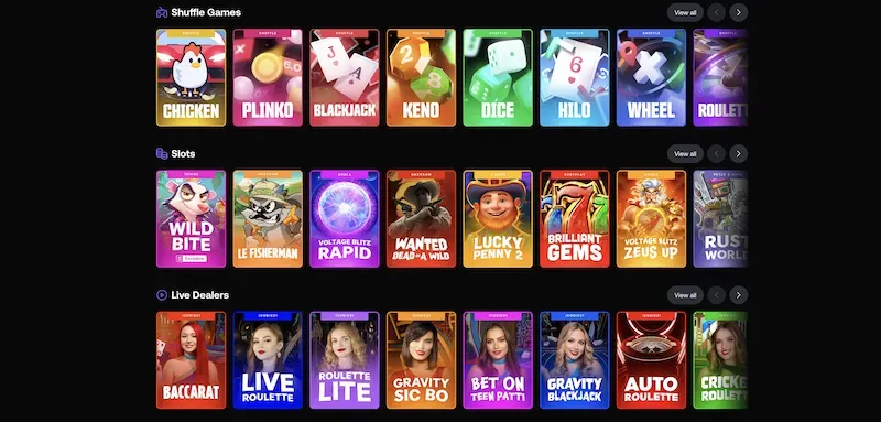 Shuffle.us - Banner with game selection display.