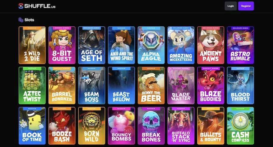 Shuffle.us - Product Photo with slot game thumbnails