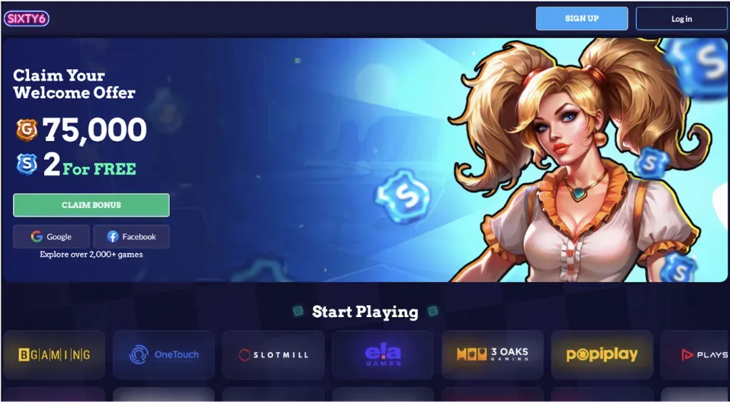 Sixty6 - Banner with welcome offer details.