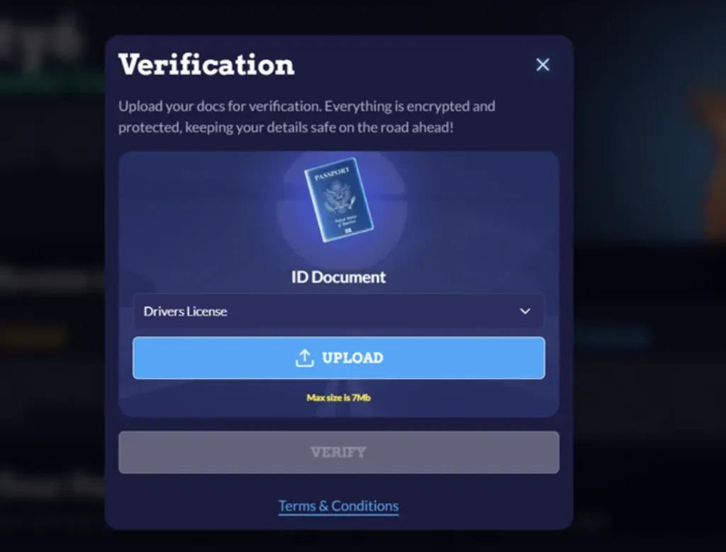 Sixty6 Casino - Verification banner with ID upload.