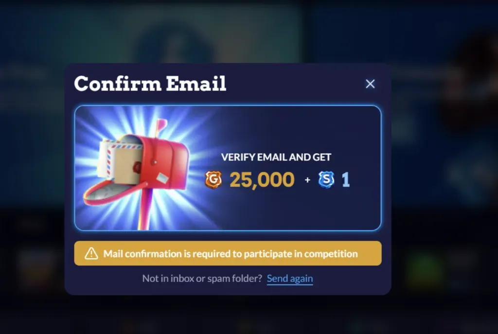 Sixty6 Casino - Banner with email confirmation prompt.