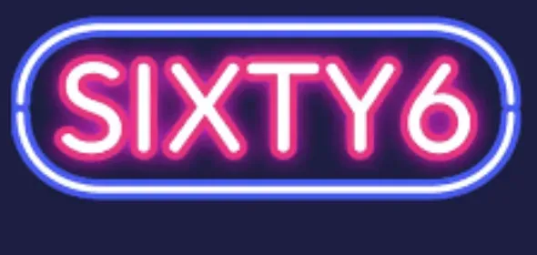 Sixty6 - Logo with neon blue and pink colors.