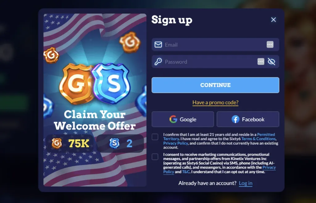 Sixty6 - Product photo with account sign-up form.