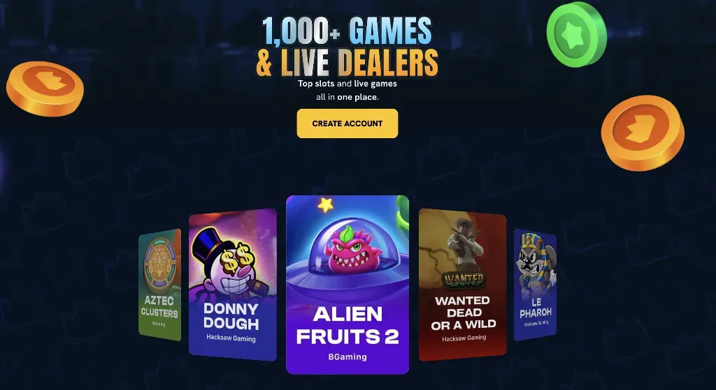 SpinQuest - Banner with game thumbnails and coins.