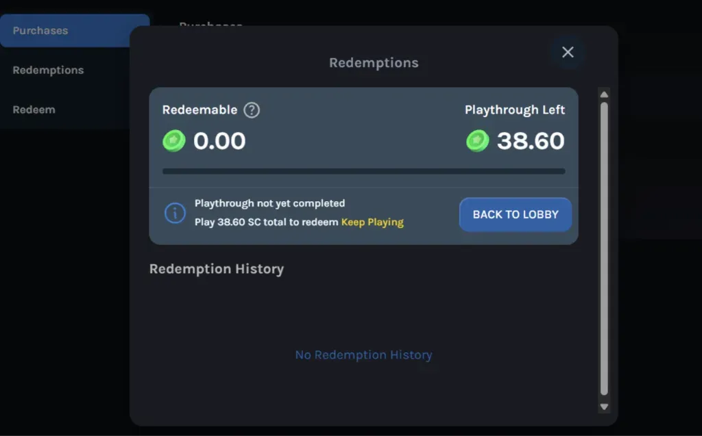 SpinQuest - Screenshot with redemption details.