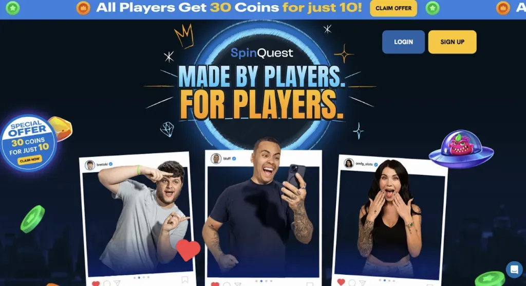 SpinQuest - Banner with players and coins.