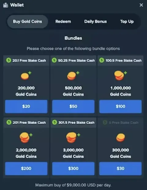 Stake.us gold coin purchase