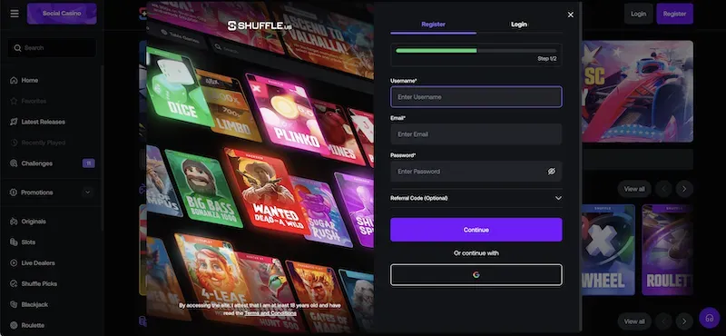 Stake.us - Registration page with login form.