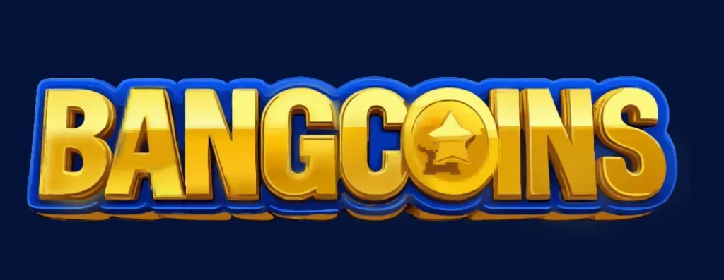 Bangcoins - Logo with gold text on blue background.