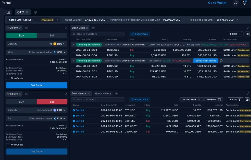 Crypto.com - Dashboard with OTC trading details.