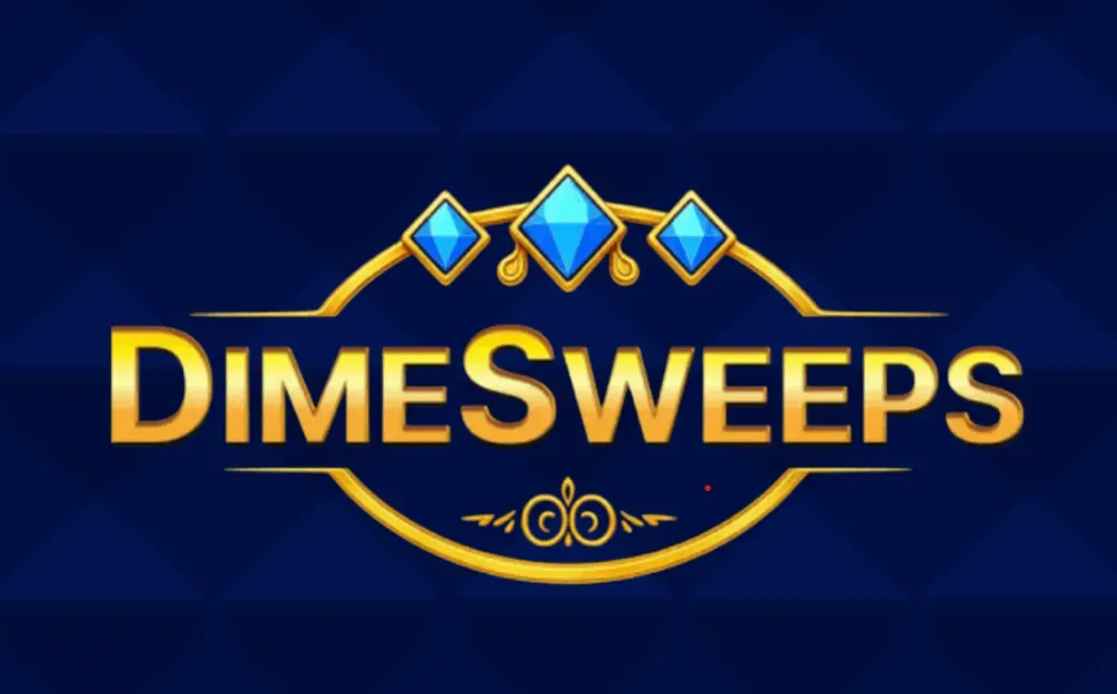 DimeSweeps - Logo with blue gems and gold text.