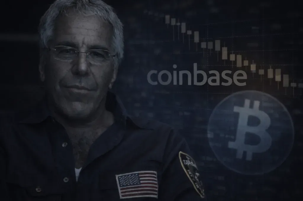 Jeffrey Epstein - Portrait with Coinbase logo.