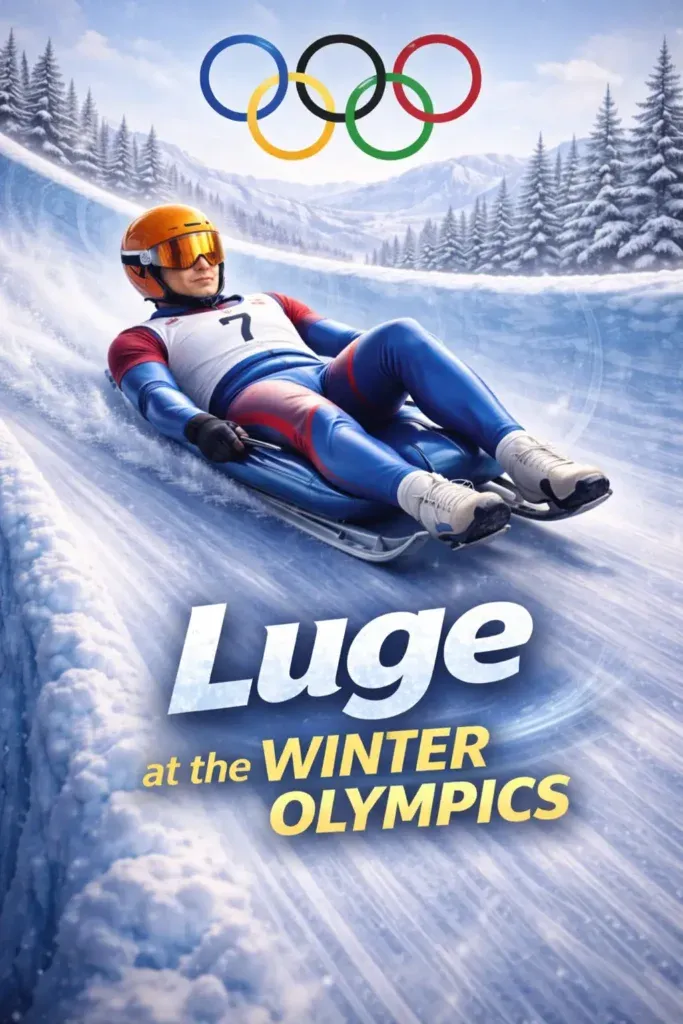 Luge - Banner with athlete on icy track.