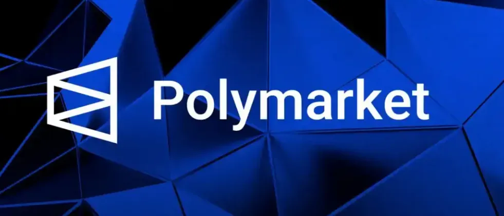 Polymarket - Logo with blue geometric background.