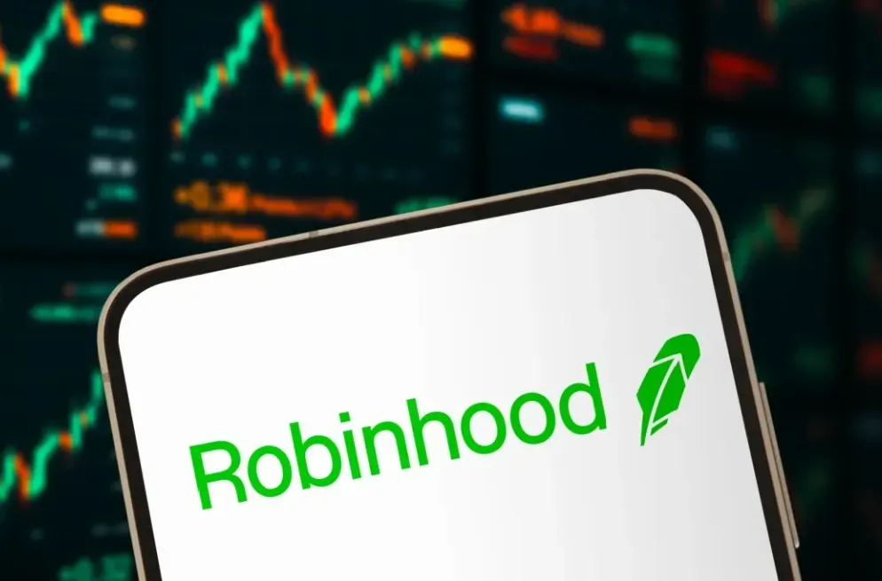 Robinhood - Logo with smartphone display.