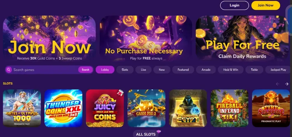 SpinPals - Dashboard with vibrant slot game display.