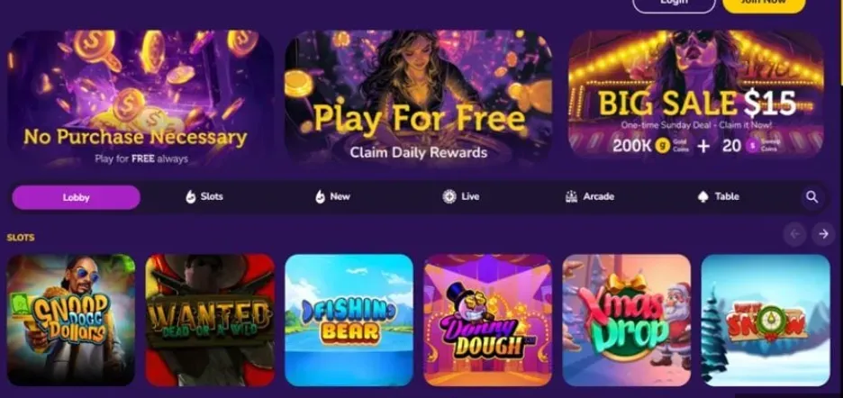 SpinPals - Dashboard with game slots and promotions.