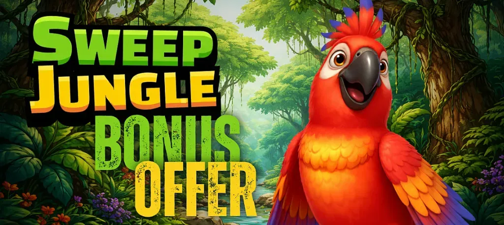 Sweep Jungle - Banner with colorful parrot and jungle.
