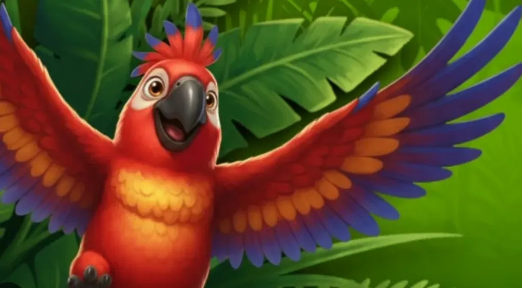 Sweep Jungle - Logo with a colorful parrot.