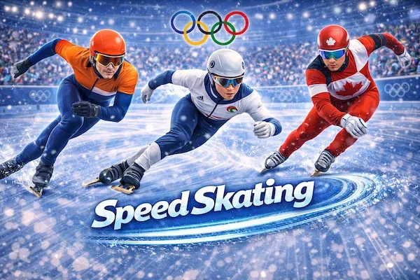 Speed Skating - Banner with Olympic athletes.