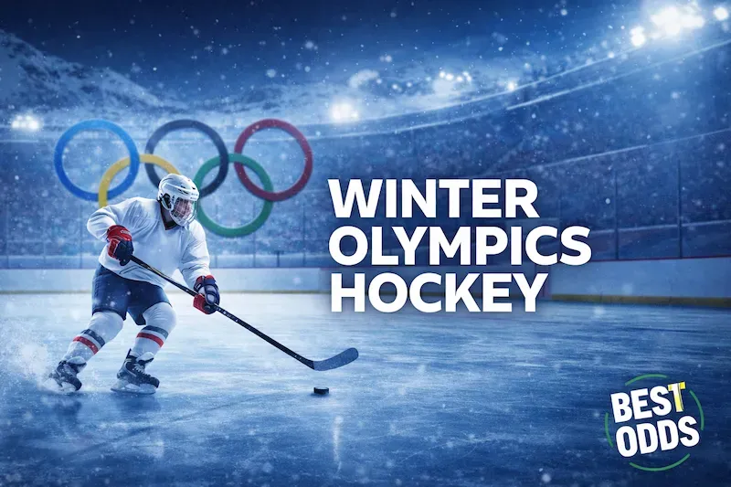 Winter Olympics Hockey - Banner with player action.