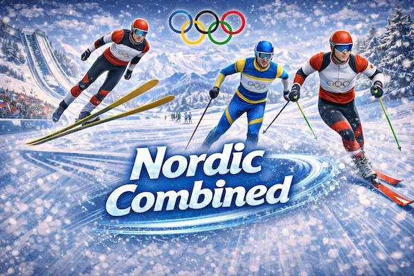Winter Olympics - Banner with Nordic Combined athletes