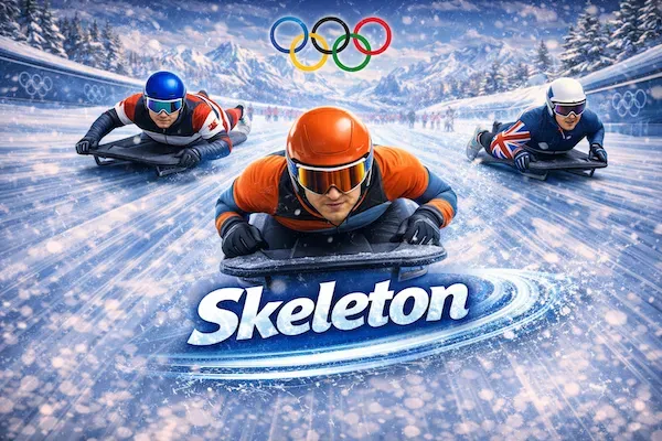 Winter Olympics - Banner with skeleton racers.