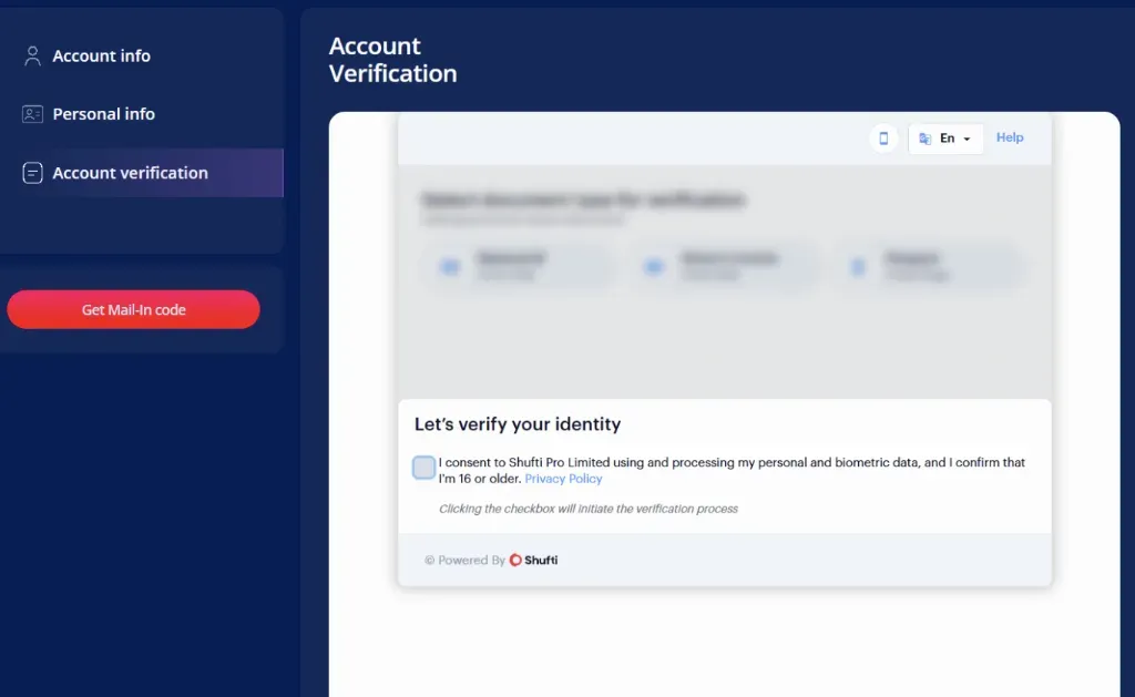 Coinz - Screenshot with account verification form.