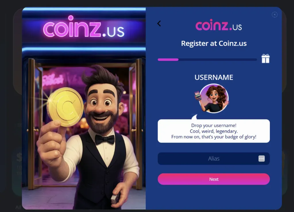 Coinz - Banner with animated character and coin.