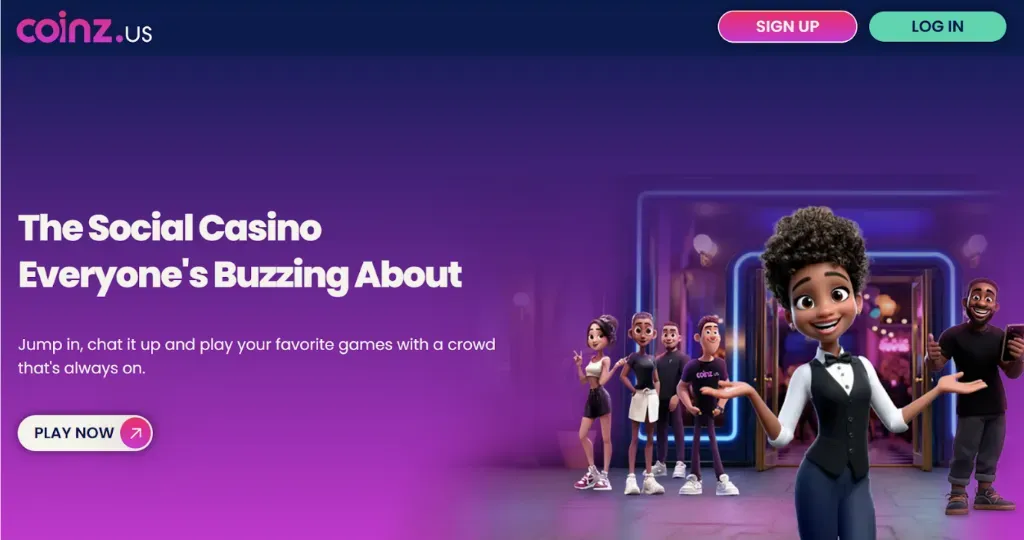 Coinz - Banner with social casino characters.