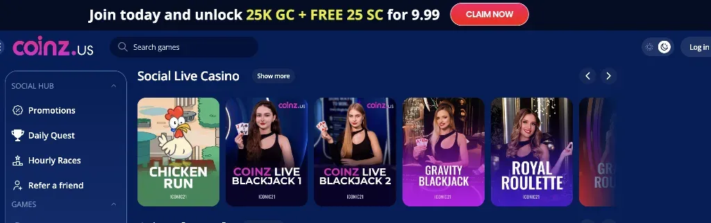 Coinz - Banner with welcome bonus promotion.