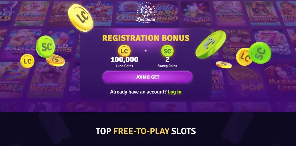 Lubaland Casino - Banner with registration bonus details.