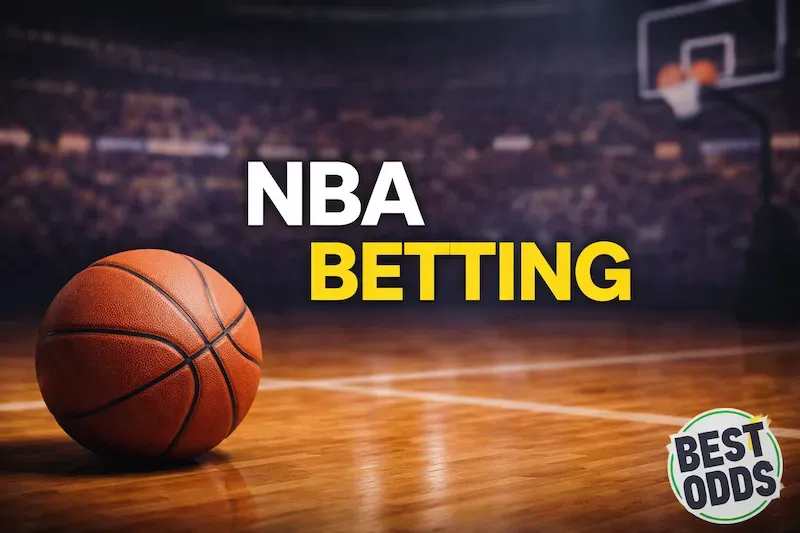 NBA Betting - Banner with basketball on court.