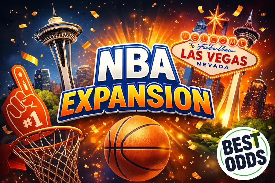 NBA Expansion - Banner with Las Vegas and Seattle skyline.
