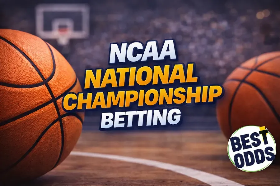 NCAA National Championship betting banner with basketballs.