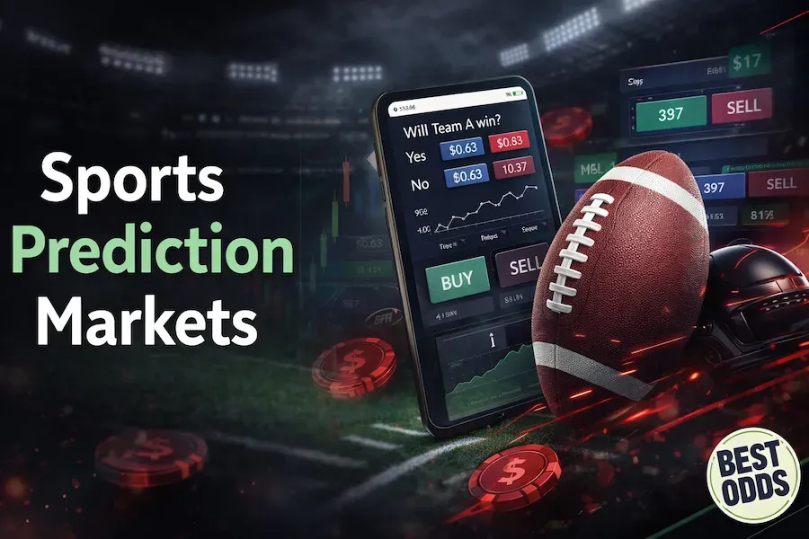 Sports Prediction Markets - Banner with football and app.