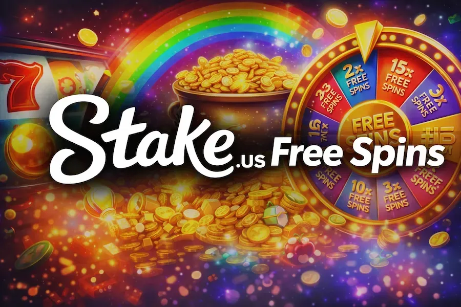 Stake.us - Banner with free spins and gold coins.