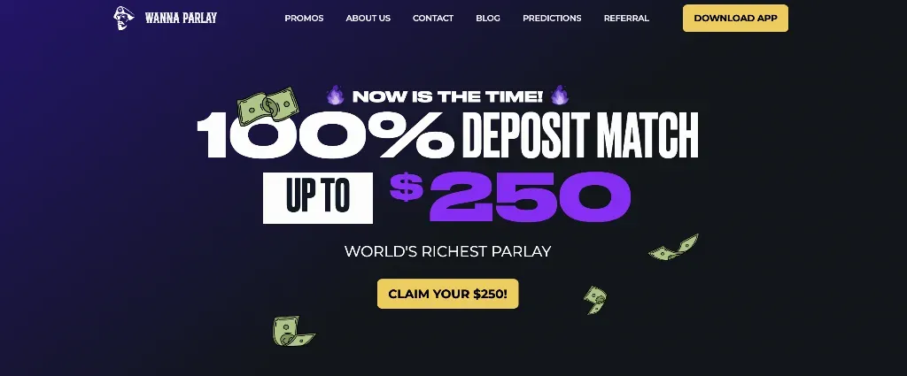 Wanna Parlay - Banner with promotional text.