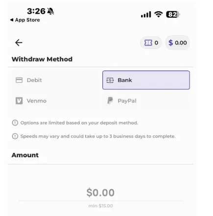 Wanna Parlay - Screenshot with withdrawal options.