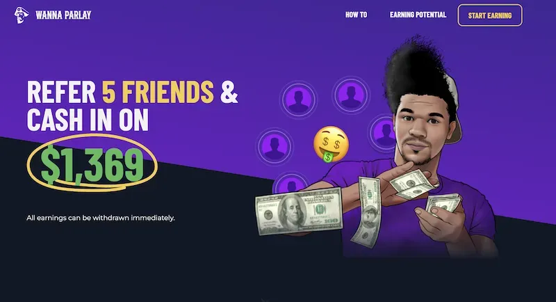 Wanna Parlay - Banner with referral earnings offer.