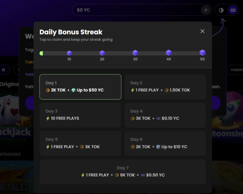 Yotta - Product photo with daily bonus details.