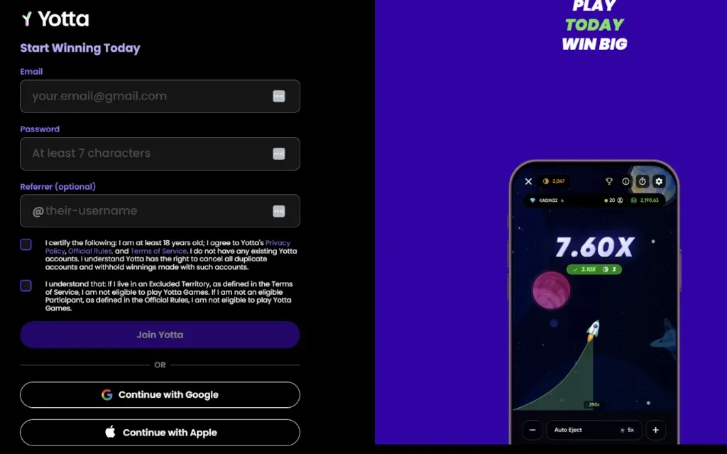 Yotta - Signup Banner with registration form.