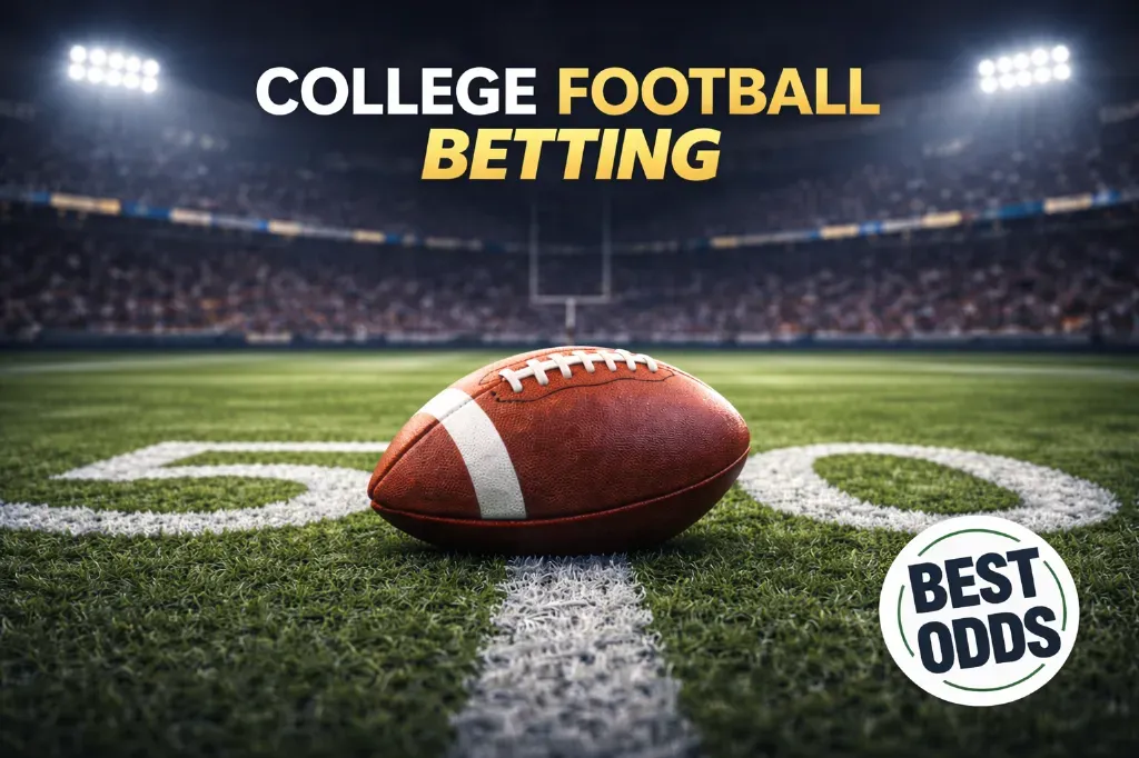 College Football Betting - Banner with football and odds.