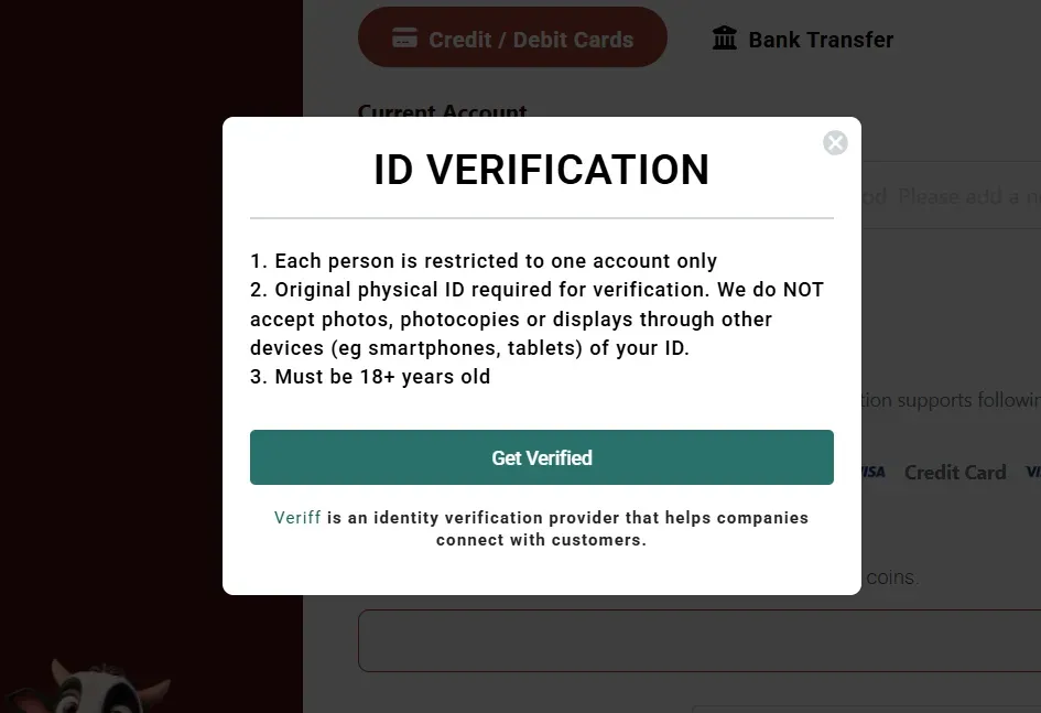 Veriff - Banner with ID verification instructions.